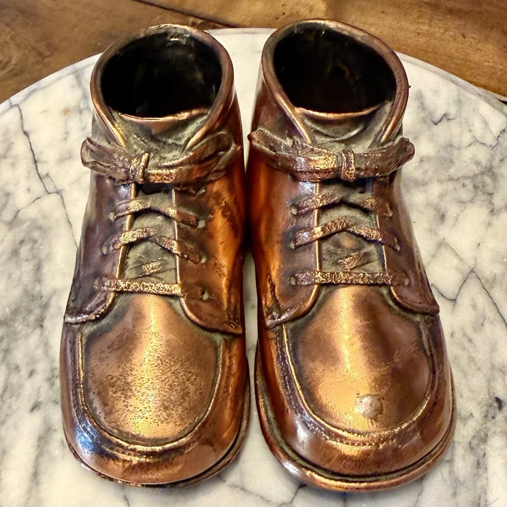2 Pair VTG 50s MCM Bronze Coated Leather Copper Baby Toddler Shoes Laces